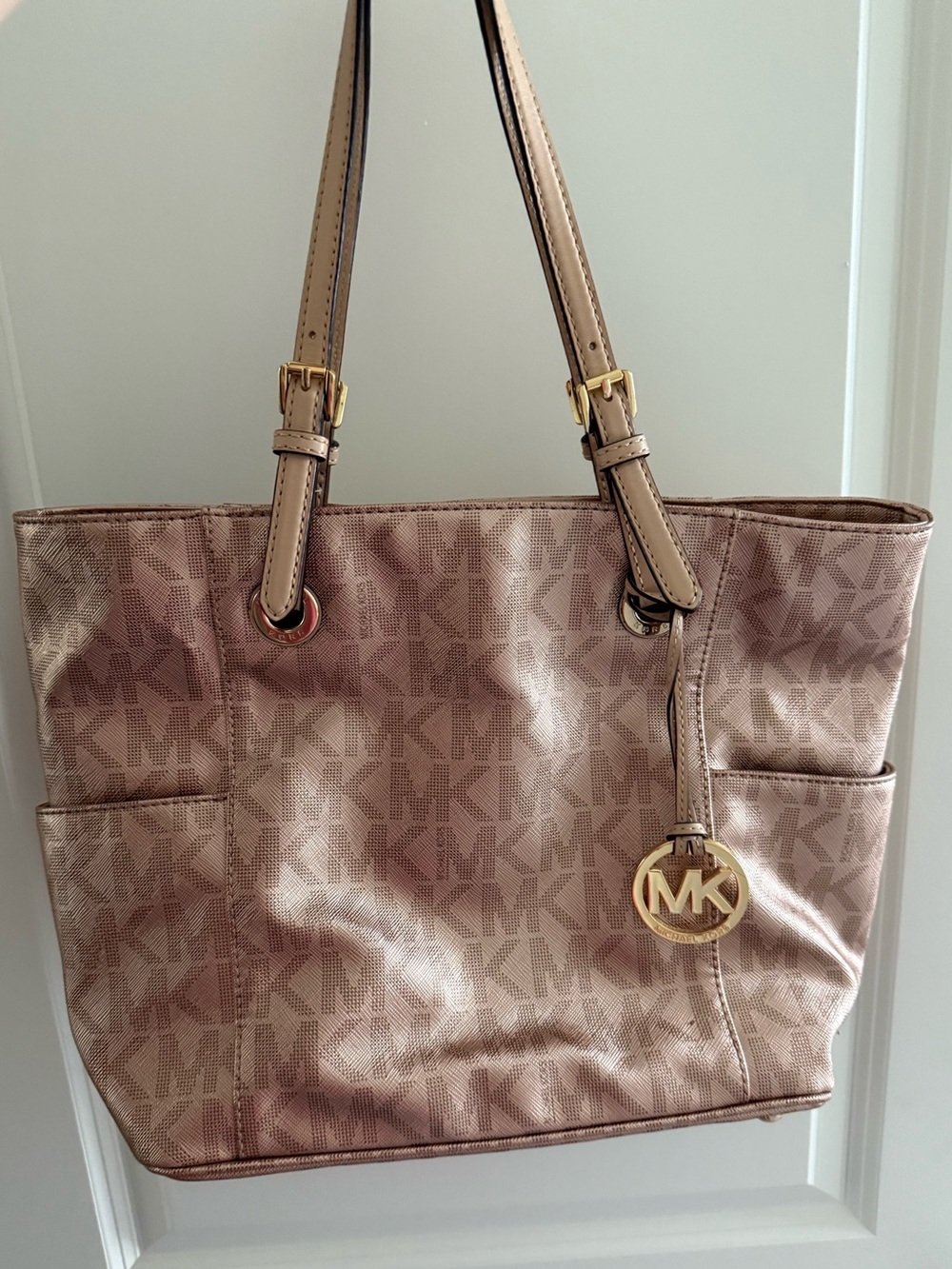 Michael Kors Metallic Rose Gold Logo Tote Bag